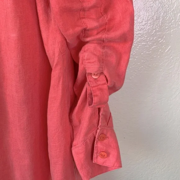 Stella Carakasi Coastal Hemp Coral Asymmetrical Button Down Boho Tunic - Picture 4 of 9